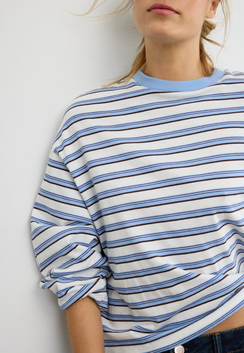 Полосатая футболка оверсайз с длинными рукавами