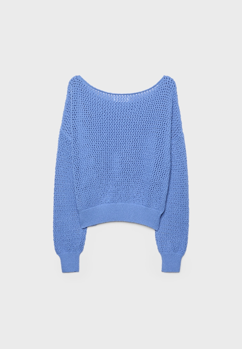 Вязаный джемпер в сетку с вырезом-лодочкой