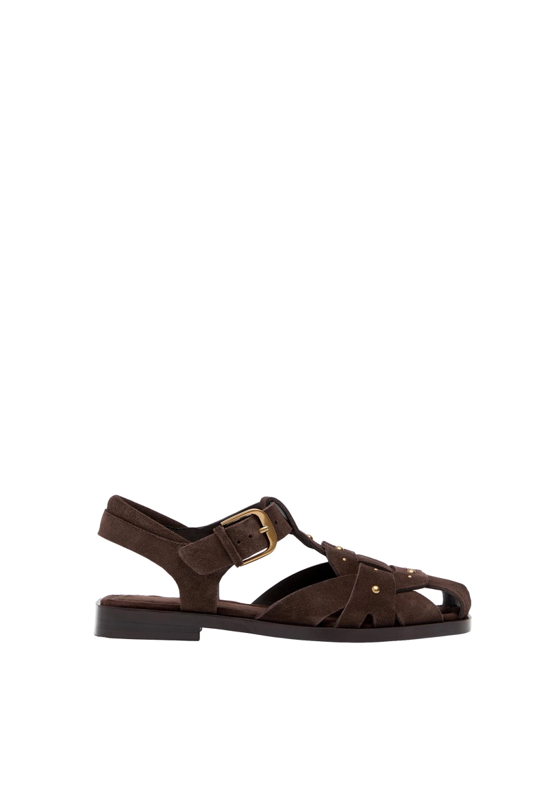 Кожаные сандалии с ремешками и пряжкой с заклепками