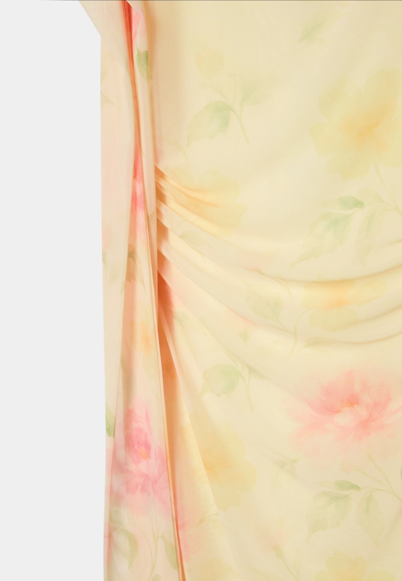 Платье миди с принтом и полупрозрачной тканью