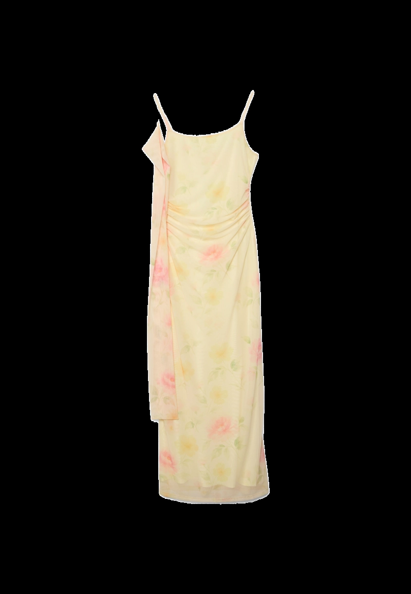 Платье миди с принтом и полупрозрачной тканью