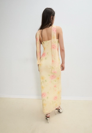 Платье миди с принтом и полупрозрачной тканью- Заказать в России