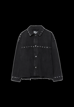 Cropped studded denim overshirt- Заказать в России