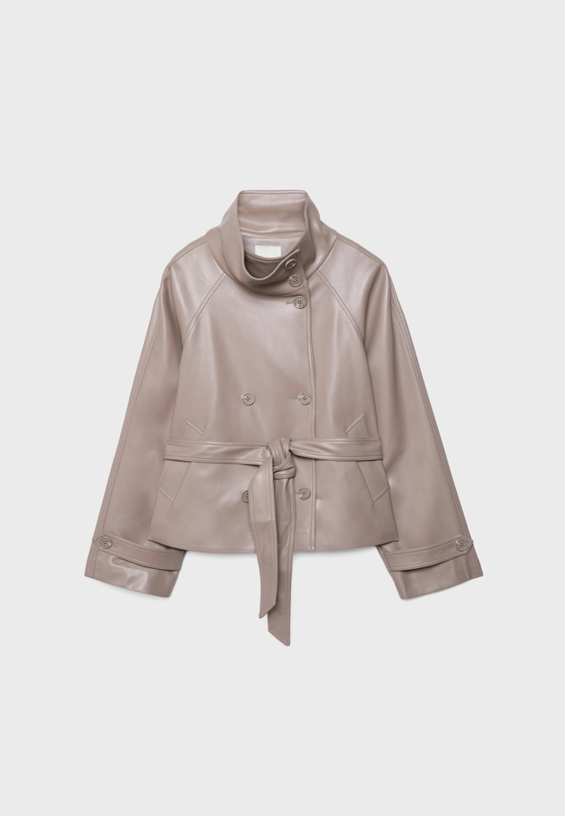 Тренч с высоким воротником из искусственной кожи