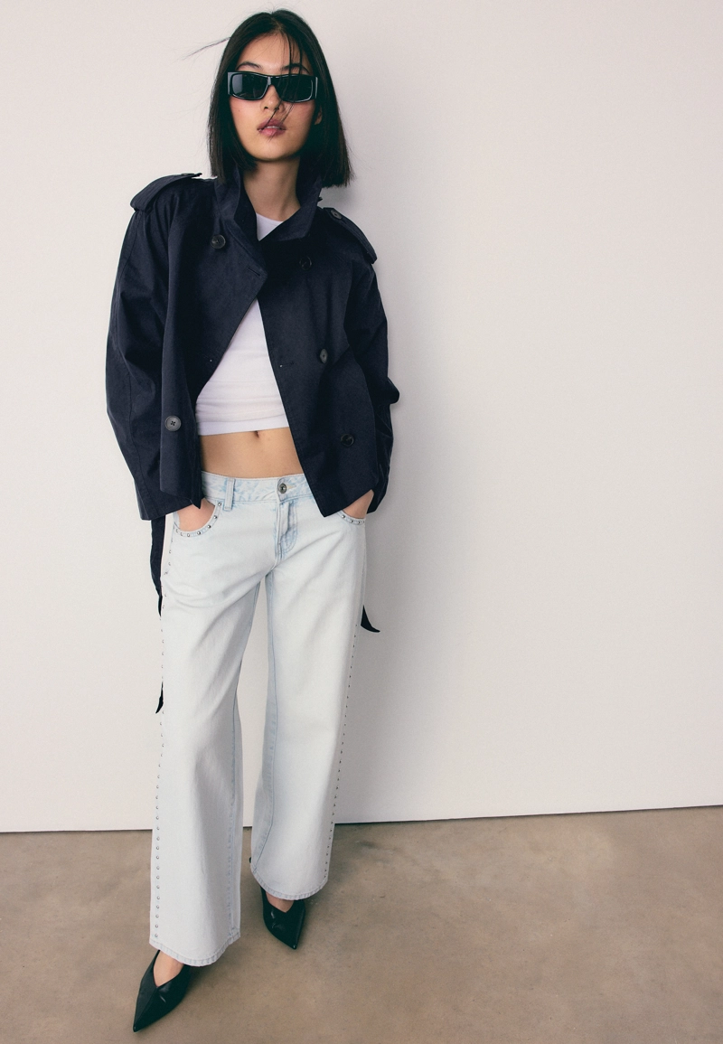 Тренч с высоким воротником и поясом