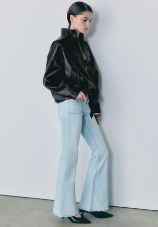 Куртка-баллон с поясом из искусственной кожи- Заказать в России