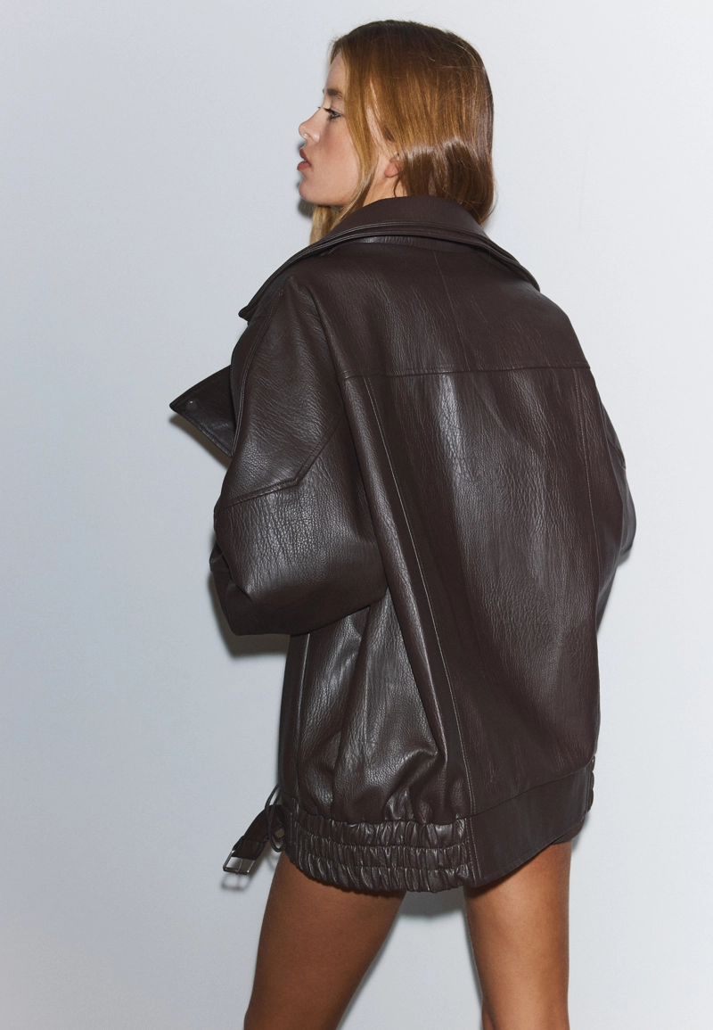 Куртка оверсайз из искусственной кожи с лацканами