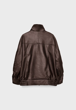 Куртка оверсайз из искусственной кожи с лацканами- Заказать в России