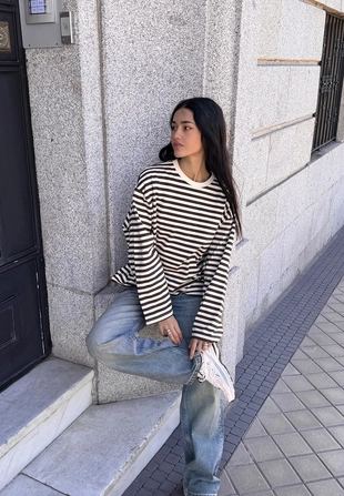 Полосатая футболка с длинными рукавами- Заказать в России