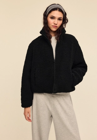 Zipup faux shearling lined jacket- Заказать в России