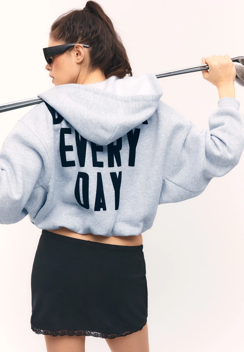 Толстовка-бомбер с принтованным капюшоном