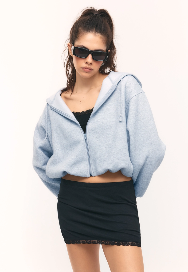 Толстовка-бомбер с принтованным капюшоном