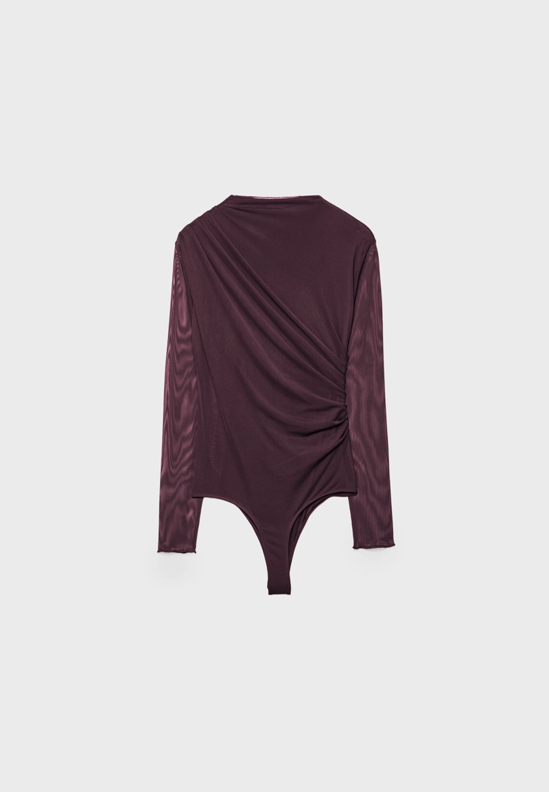 Боди из присборенной полупрозрачной ткани