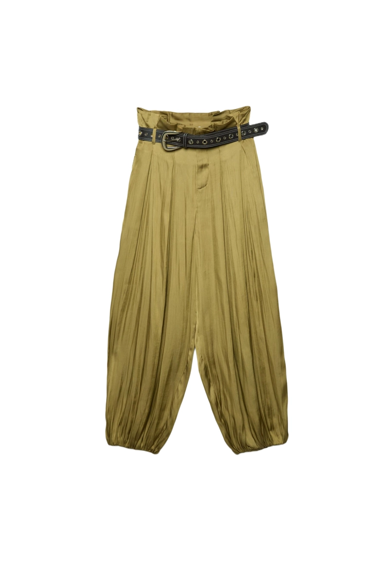 Атласные брюки с низкой проймой и поясом