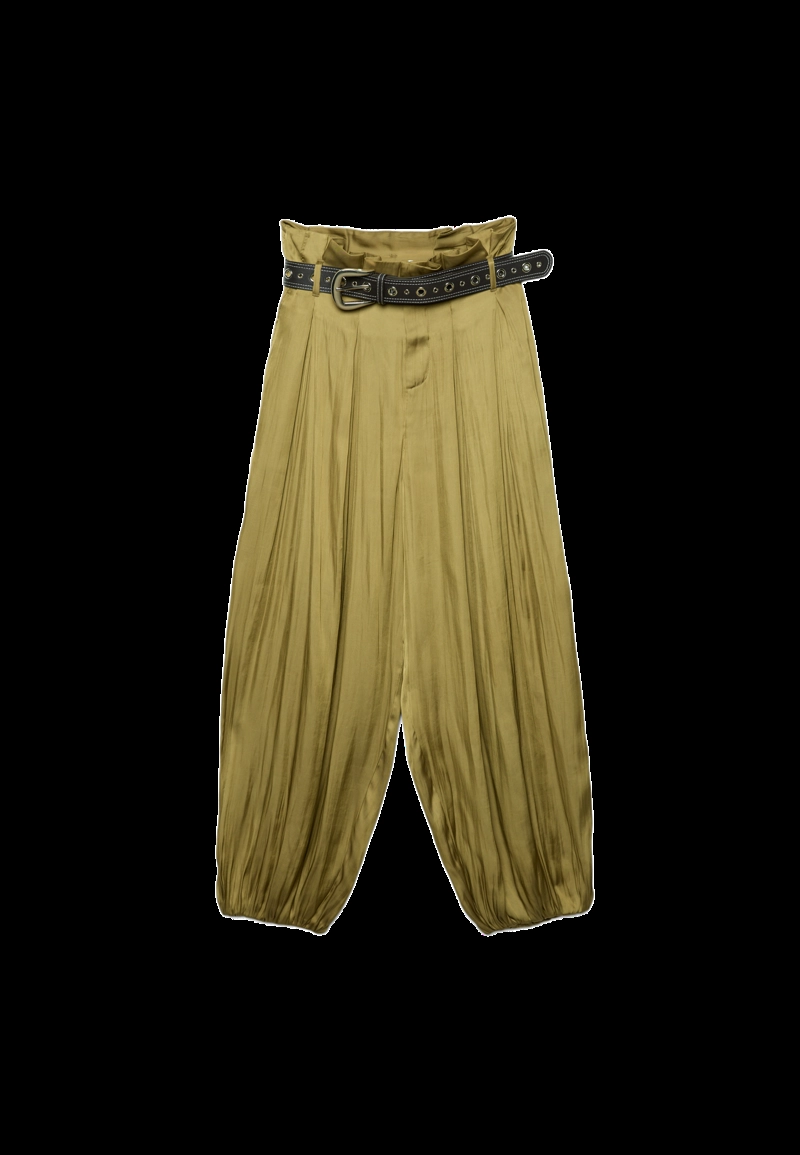 Атласные брюки с низкой проймой и поясом