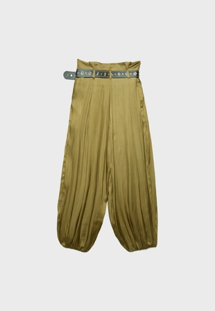 Атласные брюки с низкой проймой и поясом- Заказать в России