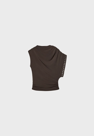 Асимметричный топ без рукавов с заклепками- Заказать в России