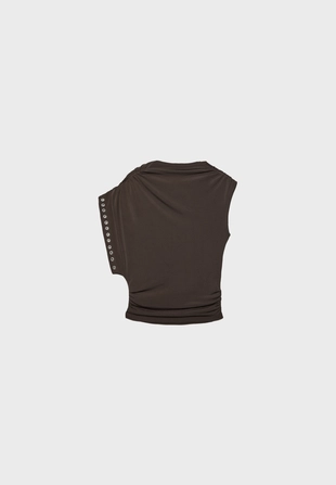 Асимметричный топ без рукавов с заклепками- Заказать в России