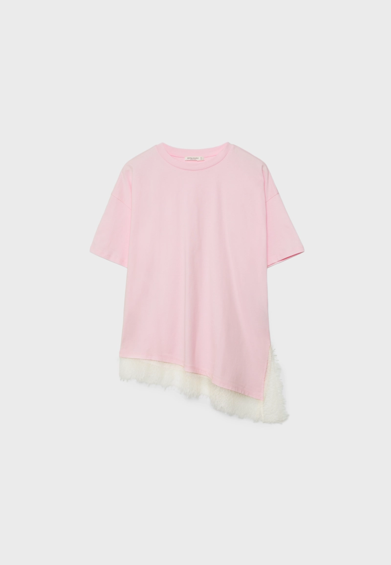 Футболка с короткими рукавами и кружевной отделкой по низу