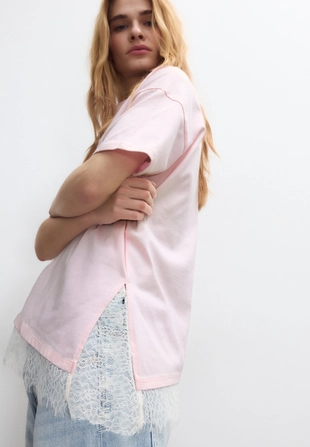 Футболка с короткими рукавами и кружевной отделкой по низу- Заказать в России