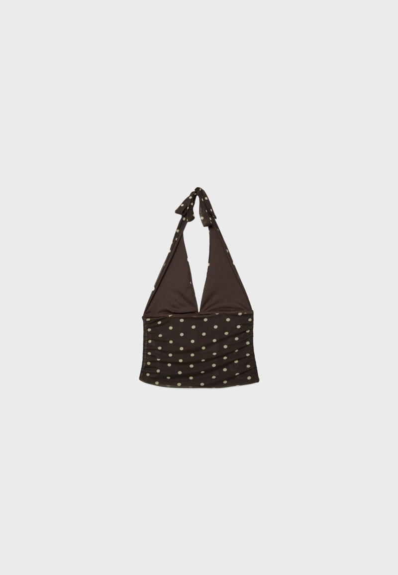 Топ с горловиной халтер, красная сетка с принтом