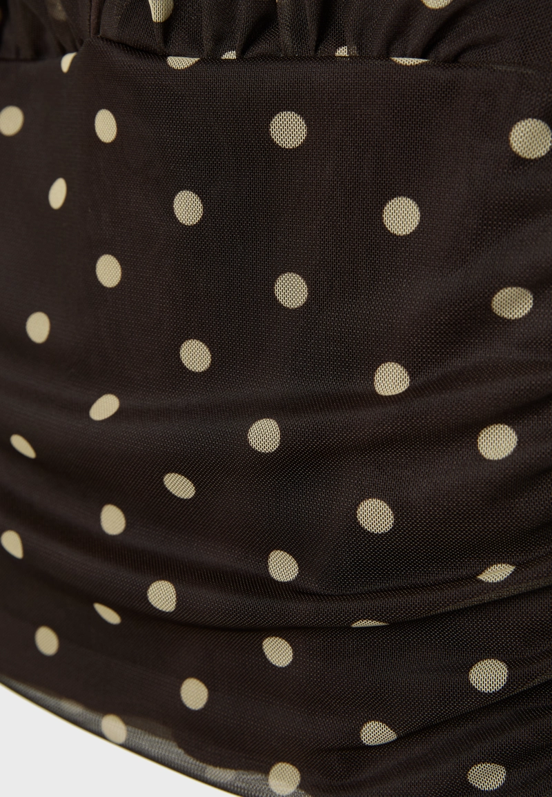 Топ с горловиной халтер, красная сетка с принтом