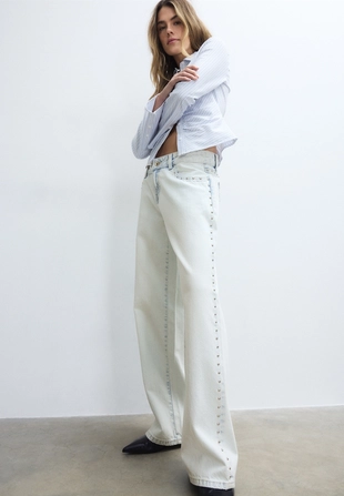 Wideleg loose studded jeans- Заказать в России