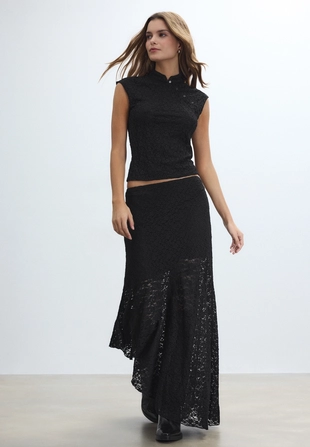 Футболка в стиле ципао с кружевом- Заказать в России