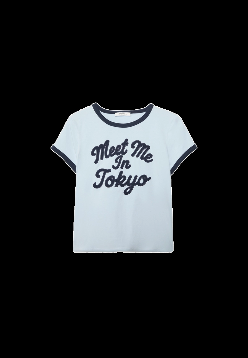 Футболка с короткими рукавами, контрастной отделкой и принтом