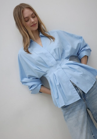 Poplin shirt with pleats- Заказать в России