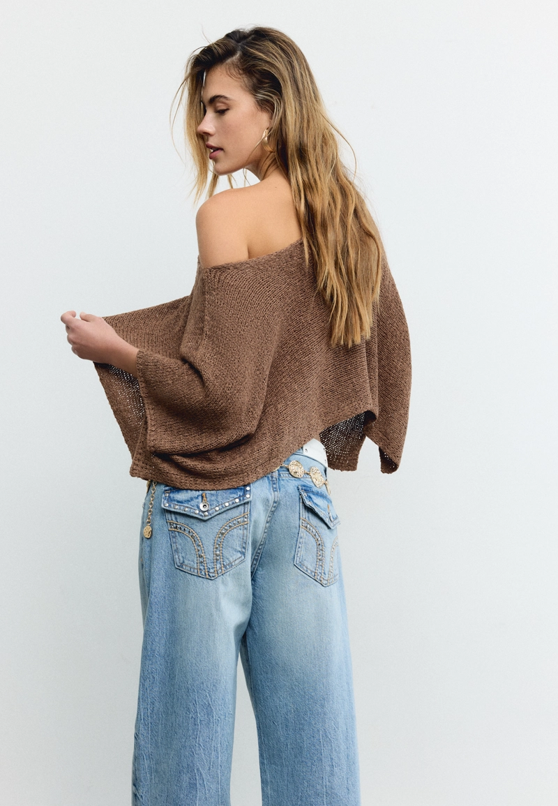 Базовый вязаный свитер-накидка