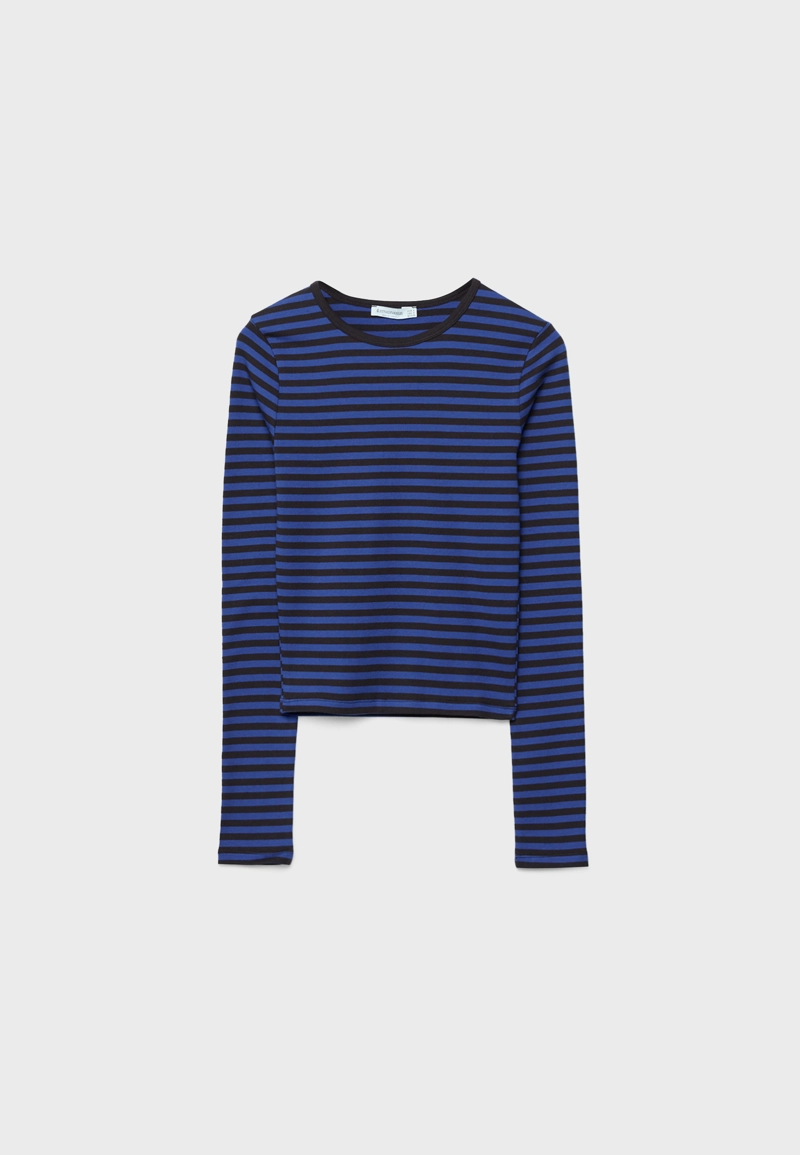 Базовая футболка из хлопка в полоску с длинными рукавами