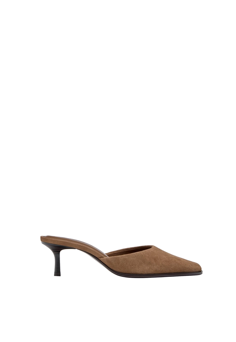 Кожаные туфли-мюли на каблуке