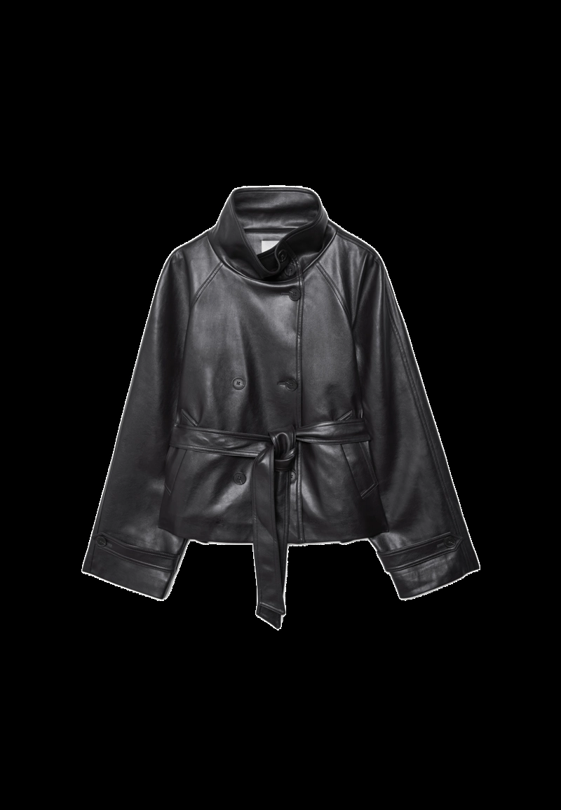 Тренч с высоким воротником из искусственной кожи