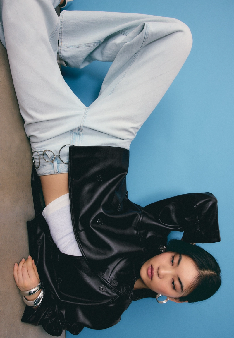 Тренч с высоким воротником из искусственной кожи