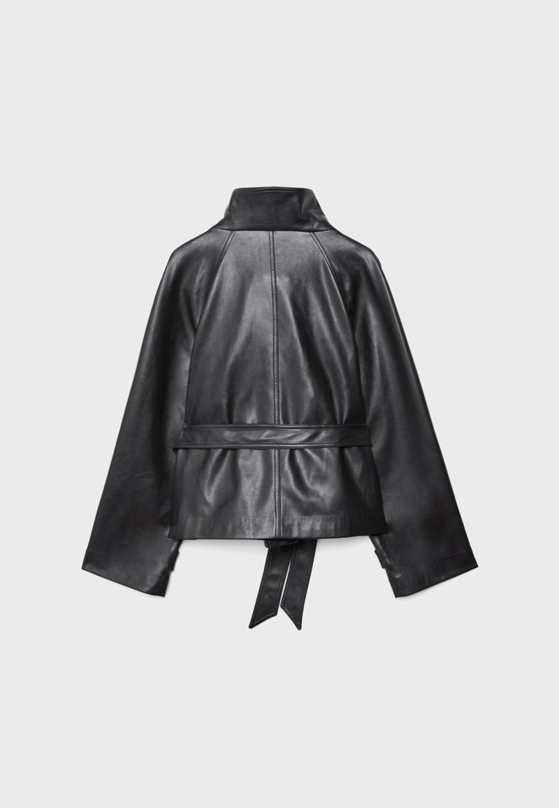 Тренч с высоким воротником из искусственной кожи