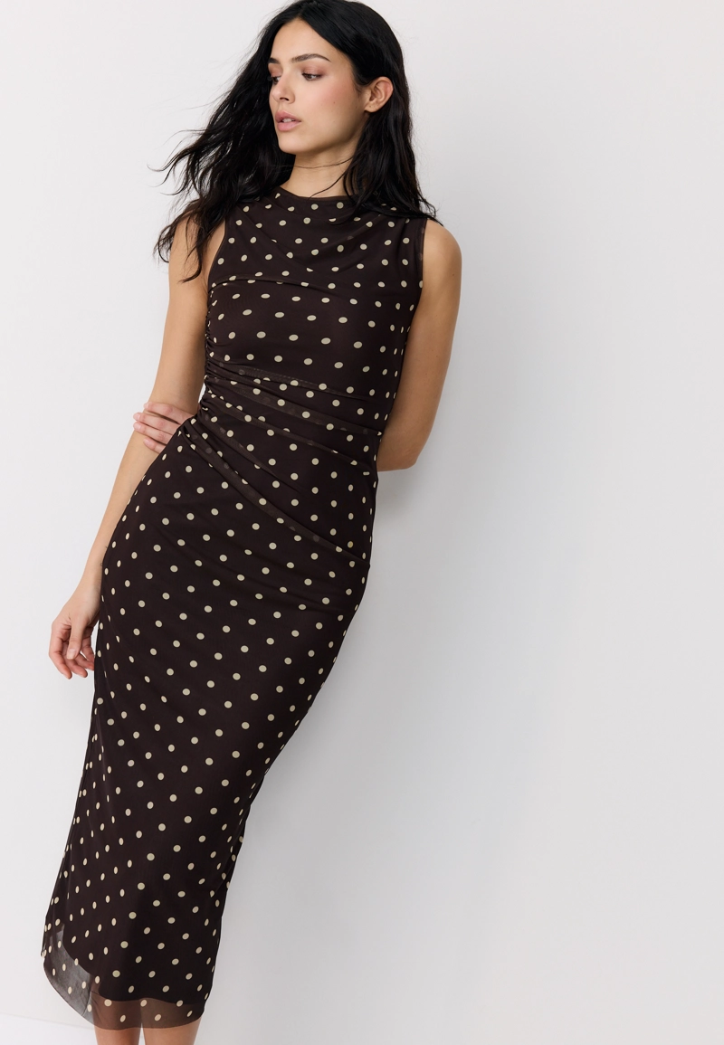 Платье миди без рукавов из полупрозрачной ткани