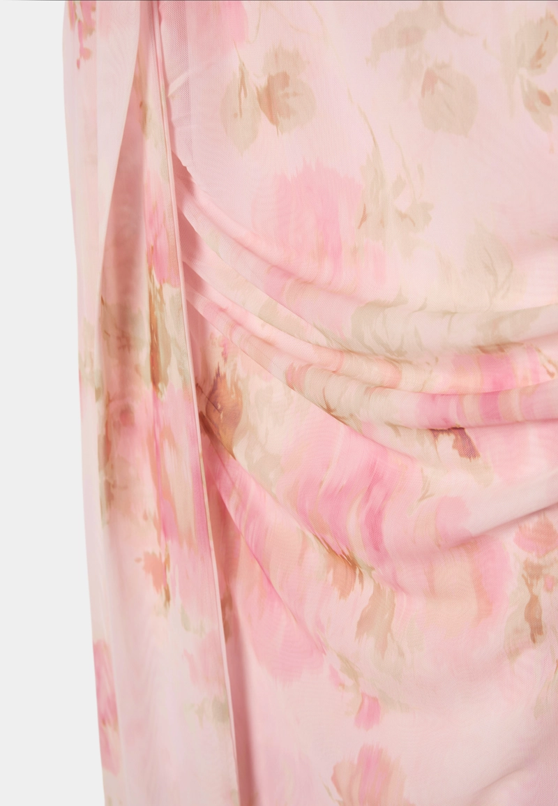 Платье миди с принтом и полупрозрачной тканью