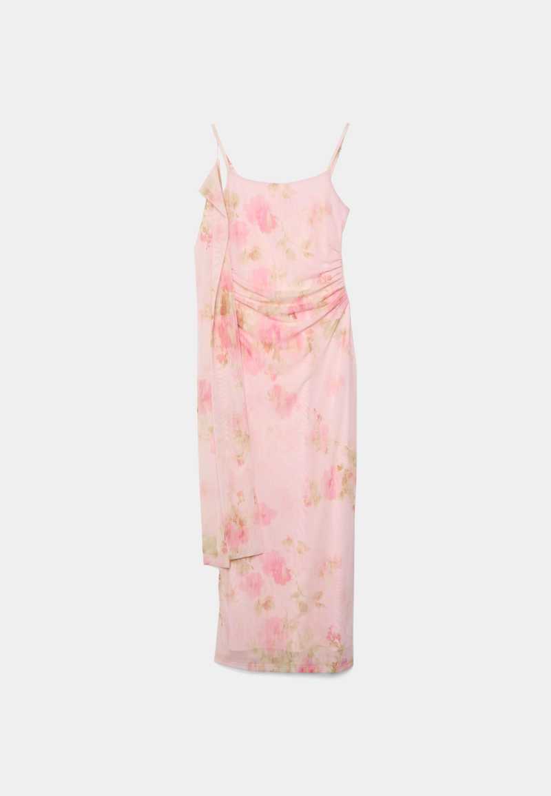 Платье миди с принтом и полупрозрачной тканью