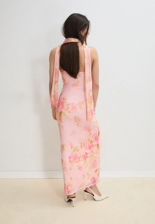 Платье миди с принтом и полупрозрачной тканью- Заказать в России