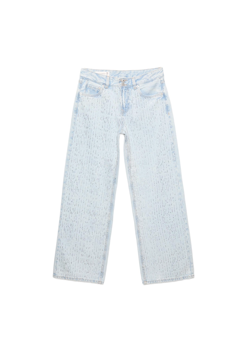 Джинсы с низкой посадкой, широкими штанинами и блестящей отделкой