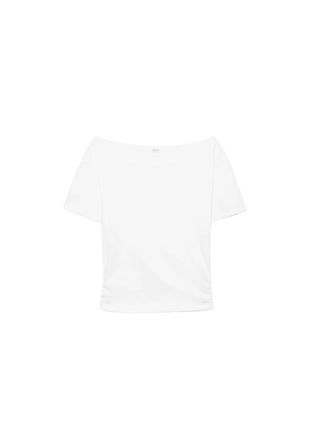Short sleeve boat neck Tshirt with gathers- Заказать в России