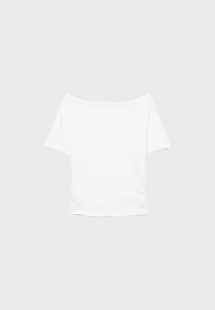 Short sleeve boat neck Tshirt with gathers- Заказать в России