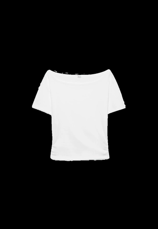 Short sleeve boat neck Tshirt with gathers- Заказать в России