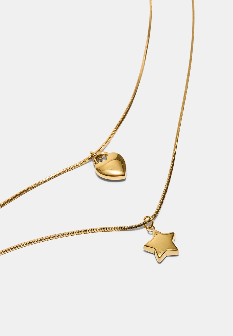 Набор из 2 водонепроницаемых ожерелий со звездой и сердцем