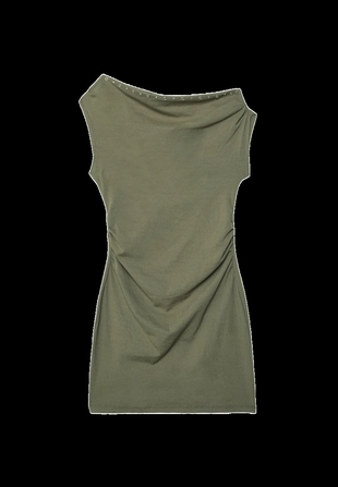 Короткое асимметричное платье с заклепками- Заказать в России