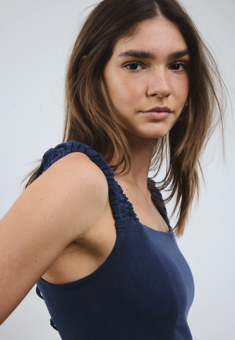 Платье миди с запахом на спине, эффект льна