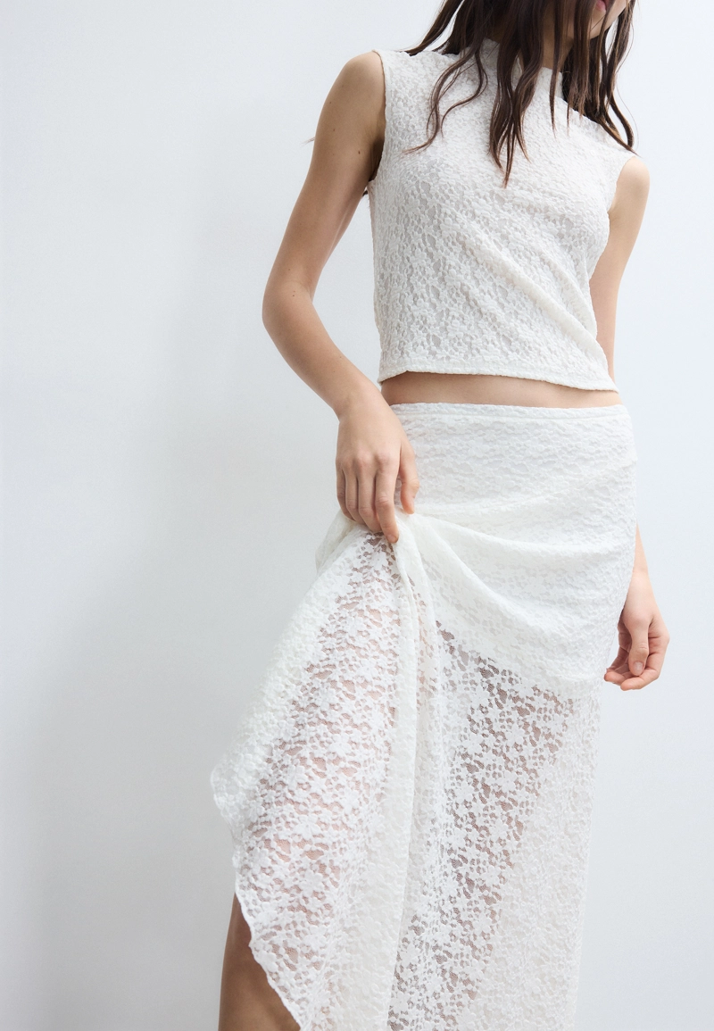 Асимметричная кружевная юбка миди