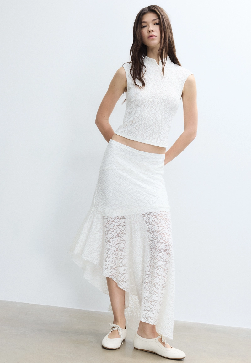 Асимметричная кружевная юбка миди