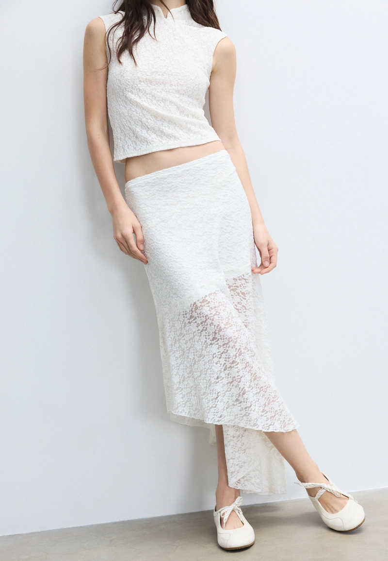 Асимметричная кружевная юбка миди